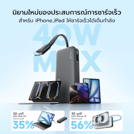 แบตสำรอง CUKTECH LPB200N สีเทา มาตรฐาน CCC ชาร์จเร็ว 20000 MAH USB-C 40W และ USB-A 33W_5